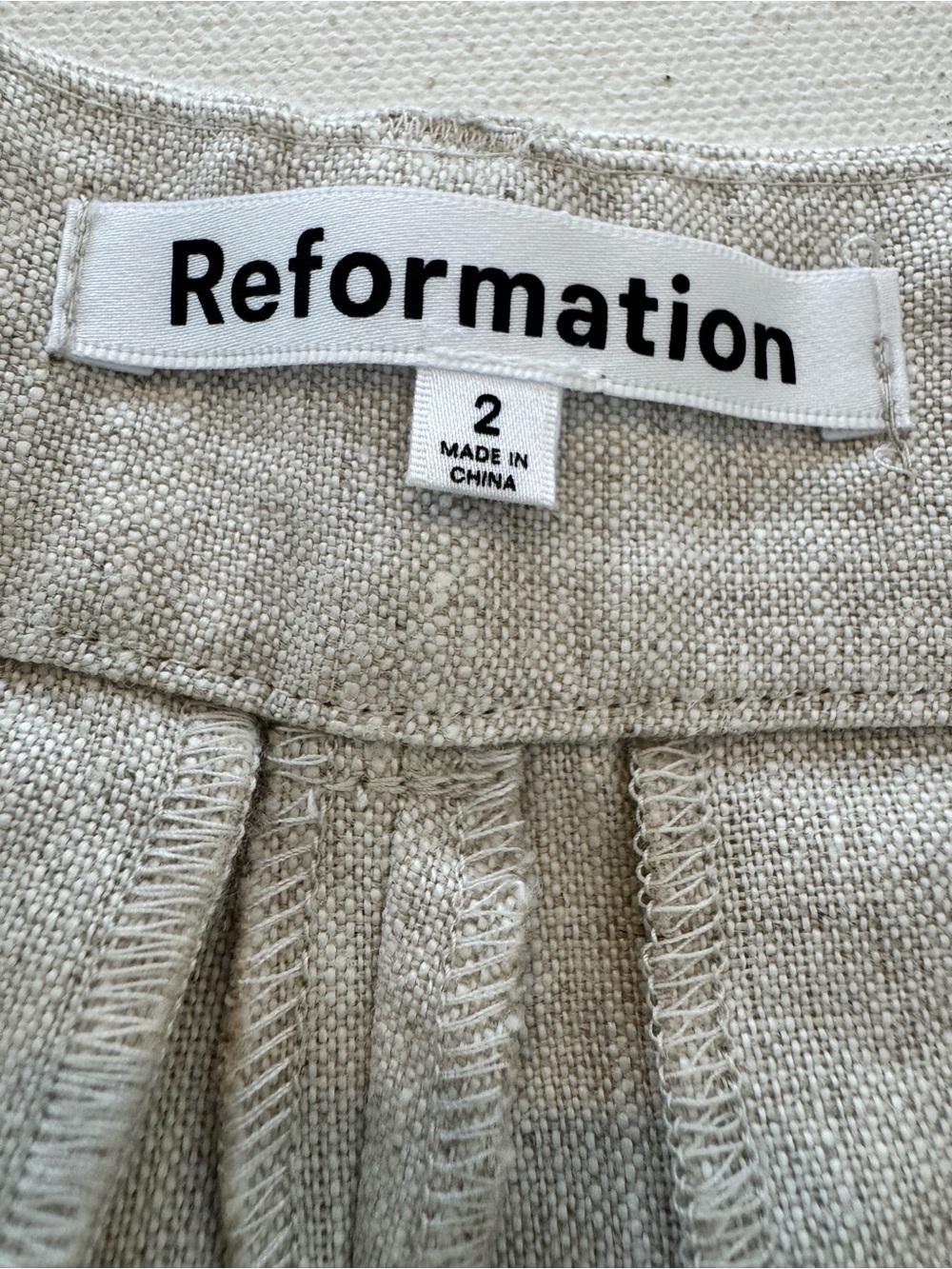 Reformation Mason Linen High Rise Wide Leg Pleated Pant Beige Women 2 Like New - Picture 11 of 16